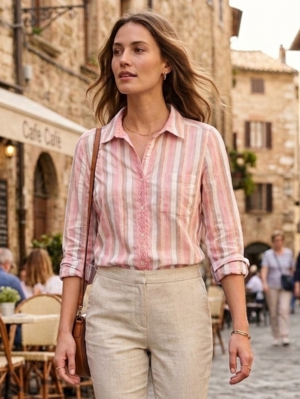 Territory Ahead Women's Feminine Pink Lace Striped Button-Up Shirt Size XL